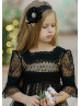 Black Lace Polka Dot Tulle Rustic Flower Girl Dress